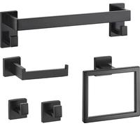 Ensemble d'accessoires de salle de bain noir mat, ensemble de 5 accessoires de salle de bain, porte-serviettes en acier inoxydable de 40 cm, porte-serviettes, 2 crochets pour peignoirs, porte-papier t
