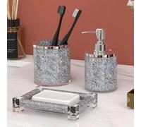 Ensemble d'accessoires de salle de bain - porte-brosse à dents, porte-savon, coupelle à savon - 3 pièces - clair - verre et métal