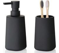 Ensemble d'accessoires de salle de bain rayés 2 pièces : Distributeur de savon et porte-brosse à dents Taille Unique,Beige,noir et or,BlancABS