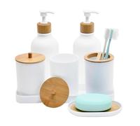 Ensemble d'accessoires de salle de bains 2 Flacons Distributeur avec 2 | Porte-Savon avec Gobelot et Plateau pour Salle de Bain, Plan de Travail Cuisine, Rangement Dormitoir