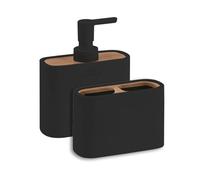 ENSEMBLE D'ACCESSOIRES DE SALLE DE BAINS 2 PCS. RÉSINE NOIRE ET BAMBOU ALISSO