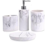 Ensemble d'accessoires de salle de bains 4 pièces, blanc, aspect marbre