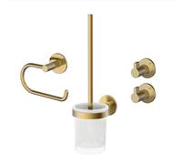 Ensemble d'accessoires de salle de bains Juna doré – 4 pièces – Porte-papier hygiénique, ensemble brosse WC et deux crochets pour serviettes – À coller ou à visser – Avec surface anti-traces de doigts