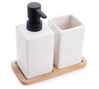Ensemble d'accessoires de salle de bains Vilde - Pratique - 17 x 8,5 x 16,5 cm - Noir et bois de bambou
