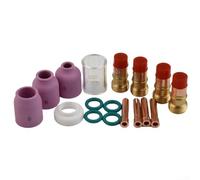 Ensemble d'accessoires de soudage TIG de 18 pièces avec lentille à gaz, buse en céramique et capuchon en verre résistant à la chaleur pour brûleur WP17/18/26 2,4 mm 3/32" pour kit stubby