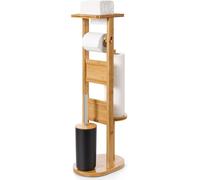 Ensemble d'accessoires de toilette pour WC en bambou, comprenant un porte-papier toilette, un porte-brosse et un rangement pour 4 rouleaux