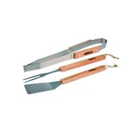 Ensemble d'accessoires pour barbecue - 3 pièces - Poignées bois de manguier - Pinces, pelle, brochette double - Gris
