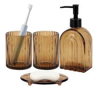 Ensemble d'accessoires pour salle de bain, 4 pièces, Verre brun avec larges bandes