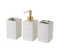 Ensemble d'accessoires salle de bain - JUANIO - Set 3 pièces - Céramique - Blanc/Doré - Distributeur, porte-brosses, gobelet