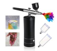 Ensemble d'aérographes portables avec compresseur, recharge USB, buse de 0,3 mm pour la peinture, le tatouage, la manucure, le maquillage et la coloration de modèles black