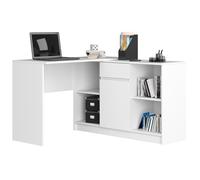 AKORD | Bureau avec Rangement B-17 | Commode avec 1 Tiroir 1 Compartiment de Rangement avec Porte et 2 Étagères Ouvertes | d'angle | Meuble | L120 x H79/77 x P126 | 68 kg Blanc