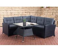 Ensemble d'angle en polyrotin CLP Sierra, rotin plat noir, couleur du rembourrage : gris fer
