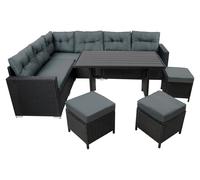 Ensemble d'angle en rotin avec table en matériau composite – Noir