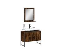 vidaXL Ensemble d'armoires de salle de bain 2 pcs, meuble-lavabo avec étagère et miroir Chêne fumé
