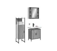 vidaXL Ensemble d'Armoires de Salle de Bain 3 pcs, Placard avec Miroir, Meuble de Toilette avec Pieds Réglables, Industriel, 3214763 Gris G