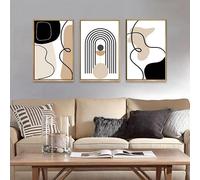 Ensemble d'art mural bohème 3 pièces, ligne géométrique abstraite peinture de décoration d'intérieur, bloc de couleur, art décoration esthétique, salon, chambre à coucher, peinture sur toile, sans