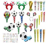 Ensemble d'articles pour fans de football - Décoration de fête avec bâtonnets, bâtons de fan, ballon en aluminium, ballons en aluminium et autocollants lumineux pour le visage (A)