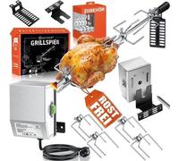 Ensemble d'brochettes en acier inoxydable Silecomplaza, 107 cm, compatible avec le barbecue à gaz Weber Spirit, avec pince à viande, poignée et moteur. Broche rotative électrique 220V - 240V. Inclut 4