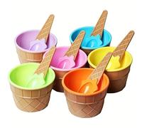Ensemble de 1/4 pièces (comprend 1 bol et 1 cuillère) Ensemble de bol à glace créatif avec base stable et cuillère , Couleur aléatoire (rose, bleu, jaune, vert) - Convient pour les desserts, la crème