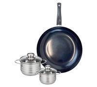 Ensemble de 1 Poêle de cuisson 32 cm et 2 faitouts 12 et 14 cm Elo Prima Brillant