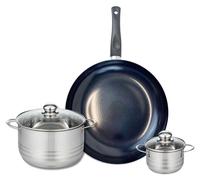Ensemble de 1 Poêle de cuisson 32 cm et 2 faitouts 12 et 20 cm Elo Prima Brillant
