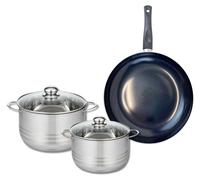 Ensemble de 1 Poêle de cuisson 32 cm et 2 faitouts 20 et 24 cm Elo Prima Brillant