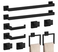 Ensemble de 10 accessoires de salle de bain, finition noire mate, en acier inoxydable