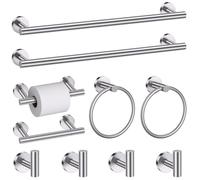 Ensemble de 10 barres porte-serviettes rondes en nickel brossé pour salle de bain, ensemble d'accessoires de salle de bain, porte-papier toilette, porte-serviettes mural en acier inoxydable, 60 cm