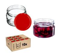 Ensemble de 10 bocaux en verre KADAX Denia 250ml avec couvercles rouges