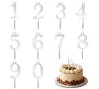 Ensemble de 10 bougeoirs Chiffres réutilisables pour gâteaux d'anniversaire, Supports de Bougies en Acier Inoxydable de 0 à 9, décorations argentées pour gâteaux d'anniversaire et célébrations