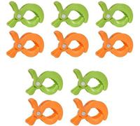 Ensemble de 10 clips pour poussettes Unyqoos® – compatibles avec tous les modèles, fabriqués en plastique sans substances nocives, de couleur verte et orange. Idéaux pour fixer des jouets, des biberon