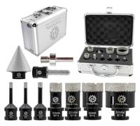 Ensemble de 10 forets diamant pour carrelage, idéal pour le porcelaine, la céramique, le marbre, le granit, la pierre et le quartz. Comprend un foret à main, un foret biseauté et un adaptateur