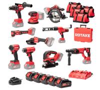 Ensemble de 10 machines 18V - Perceuse à percussion + Meuleuse + Scie circulaire + Visseuse à chocs + Scie sauteuse + Outil multifonction + Ponceuse orbitale + Pistolet à mastic + Décapeur thermique -