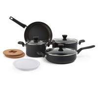 Ensemble de 10 pièces de batterie de cuisine antiadhésive en céramique Amazon Basics, empilable, comprenant des casseroles et des poêles avec couvercles, compatible avec le lave-vaisselle, utilisable