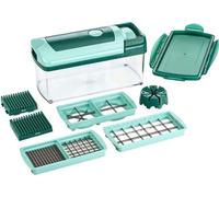 Ensemble de 10 pièces Unyqoos® pour découper les légumes : pour couper en dés, en bâtonnets, en quartiers et en huitièmes ; bac de récupération avec couvercle hermétique, empilable, couvercle facile à