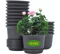 Ensemble de 10 pots de fleurs Unyqoos® en résine plastique de haute qualité, couleur marron foncé, diamètre 15 cm, hauteur 10 cm, avec sous-couche et trous de drainage – résistants aux intempéries et
