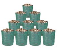 Ensemble de 10 sacs de jardin Unyqoos® de 500 litres – en polypropylène tissé, avec 3 poignées de transport renforcées et un anneau de renforcement, résistants à la déchirure, pour les feuilles, l'her