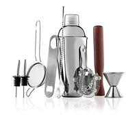 Ensemble de 10 shaker à cocktail avec sac de voyage - Ensemble shaker à cocktail en acier inoxydable - Kit de barman mixologie - Passoire, pilon, doseur, décapsuleur, becs verseurs - Ensemble de bar