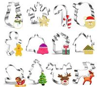 Ensemble de 12 emporte-pièces Unyqoos® en acier inoxydable de qualité alimentaire, avec des motifs de Noël tels que bonhomme de neige, sapin, Père Noël et renne