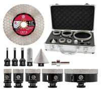 Ensemble de 12 forets diamant pour carrelage, grès, céramique, marbre, comprenant un foret à chanfrein, une fraise, un adaptateur et un disque de coupe
