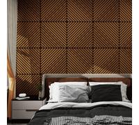 Ensemble de 12 panneaux muraux acoustiques 3D « Vang » avec lamelles diagonales, 4,32 m² au total, aspect teck