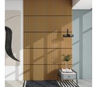 Ensemble de 12 panneaux muraux acoustiques 3D « Vang » avec lamelles droites 4,32 m² aspect chêne foncé