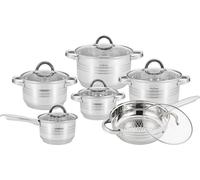 Ensemble de 12 pièces de batterie de cuisine en acier inoxydable, avec couvercles, compatible induction, comprenant des casseroles et des poêles