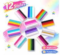 Ensemble de 12 pièces de peinture aquarelle rayée arc-en-ciel, boîte portable, pigments de peinture à haute saturation, fournitures d'art pour dessin DIY fait main pour fête ABS