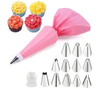 Ensemble De 12 Sacs De Poche À Douille En Forme De Fleur Rose Avec Embouts En Acier Inoxydable, Pour La Décoration De Gâteaux Et La Pâtisserie Diy Taille UniqueBlocs de couleur,UnicoloreEVA
