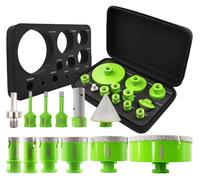 Ensemble de 12 trépans diamantés M14 pour carrelage, céramique, granit et marbre (6-110 mm), comprenant un adaptateur