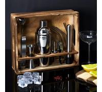 Ensemble de 15 pièces pour cocktails, présenté dans un élégant coffret en bois