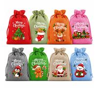 Ensemble de 16 sacs cadeaux en lin colorés pour Noël, pochette à cordon Père Noël, convient pour les cadeaux de fête et le rangement de bijoux, parfait pour les fournitures de fête de Noël et du Nouve