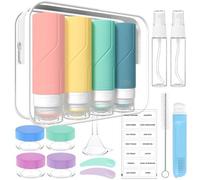Ensemble de 17 flacons de voyage en silicone Ibenzoa® : 4 flacons de 100 ml rechargeables, 1 flacon pulvérisateur de 60 ml, 4 petits pots, étanches, sans BPA, adaptés aux bagages à main