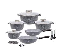 Ensemble de 17 pièces KlönBerg, comprenant des casseroles et une poêle antiadhésives avec couvercles, compatible avec les plaques de cuisson à induction, idéal pour tous types de plaques de cuisson. C